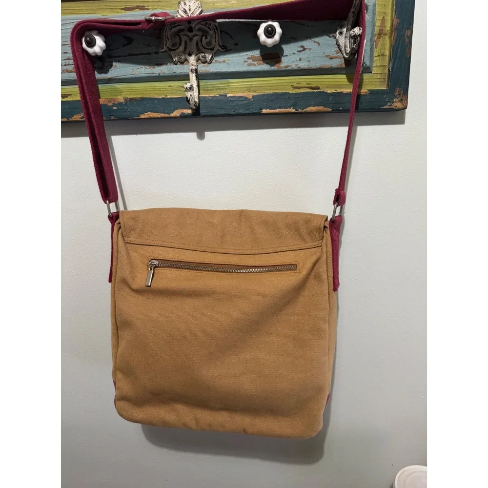 Coca-Cola Vintage Canvas Messenger‎ Bag Tan Burgundy Retro Graphic Crossbody